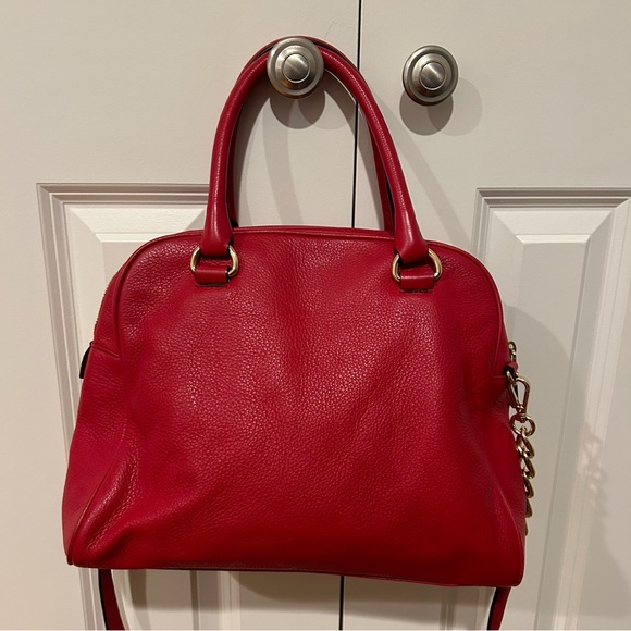 Michael Kors Red Leather Satchel with Cross Body Strap Gold Tone Hardware - Picture 3 of 8